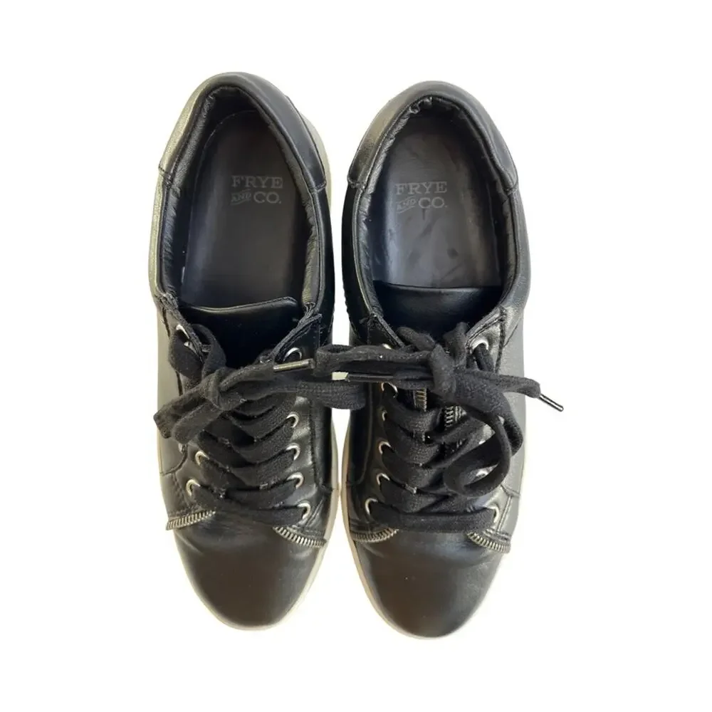 Frye And Co Sindy Moto Low Black Leather Zipper Detail Sneaker Women’s Size 8.5M - Picture 8 of 12